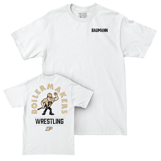 Wrestling White Mascot Comfort Colors Tee - Brody Baumann Youth Small