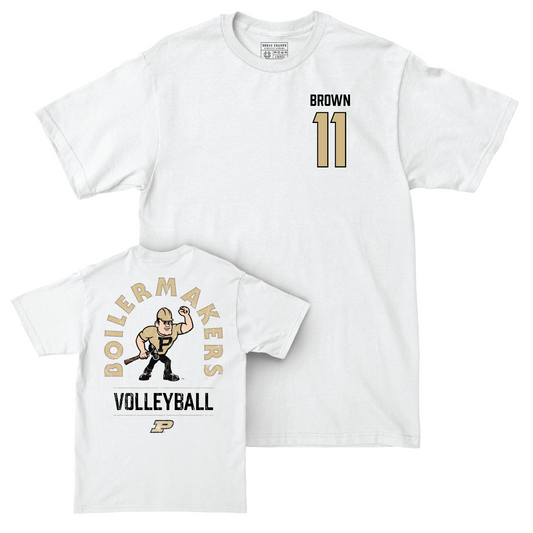 Women's Volleyball White Mascot Comfort Colors Tee - Emily Brown | #11 Youth Small