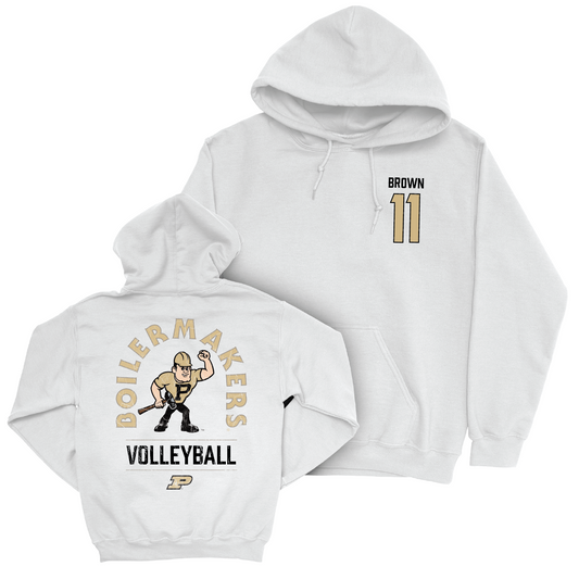 Women's Volleyball White Mascot Hoodie - Emily Brown | #11 Youth Small