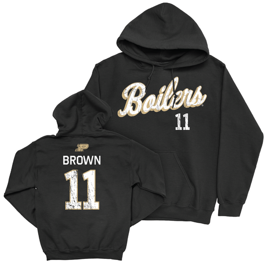Women's Volleyball Black Script Hoodie - Emily Brown | #11 Youth Small