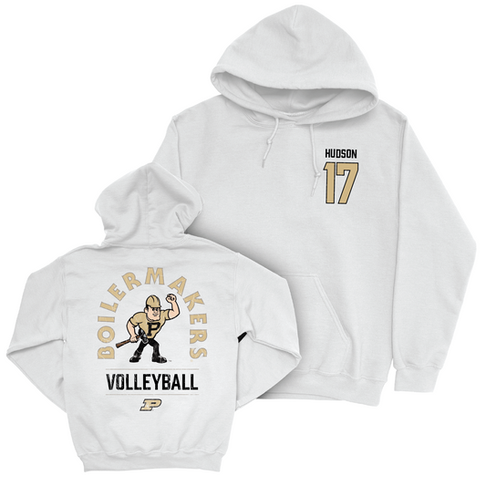 Women's Volleyball White Mascot Hoodie - Eva Hudson | #17 Youth Small