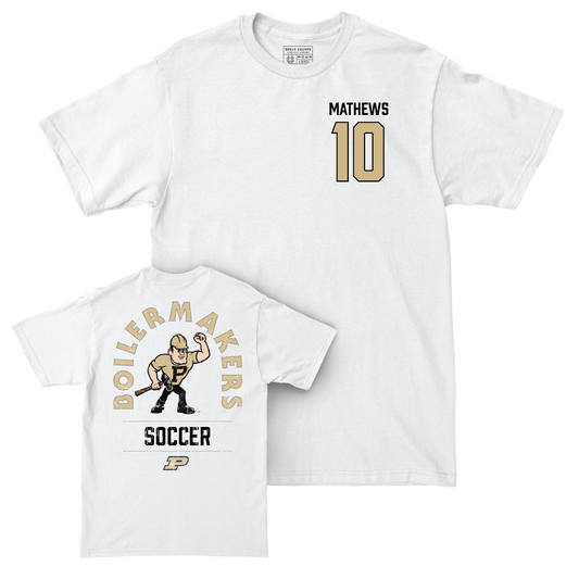 Women's Soccer White Mascot Comfort Colors Tee - Emily Mathews | #10 Youth Small