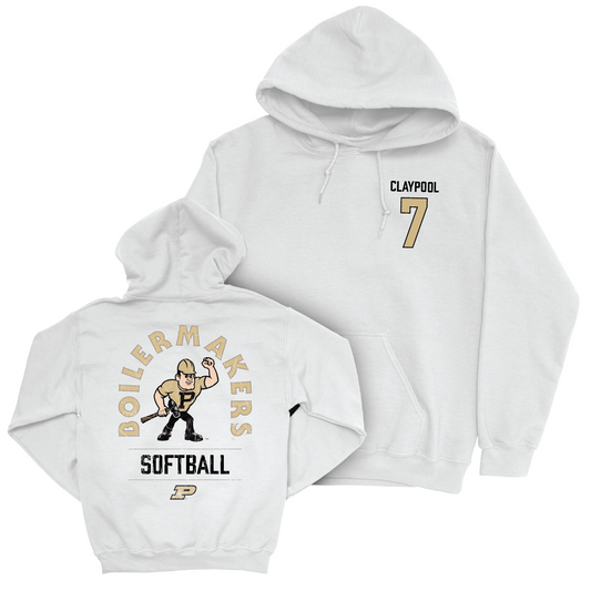 Softball White Mascot Hoodie - Kate Claypool | #7 Youth Small