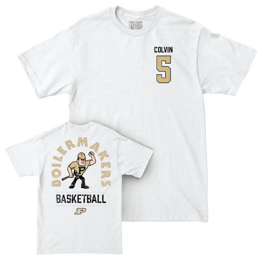 Men's Basketball White Mascot Comfort Colors Tee - Myles Colvin | #5