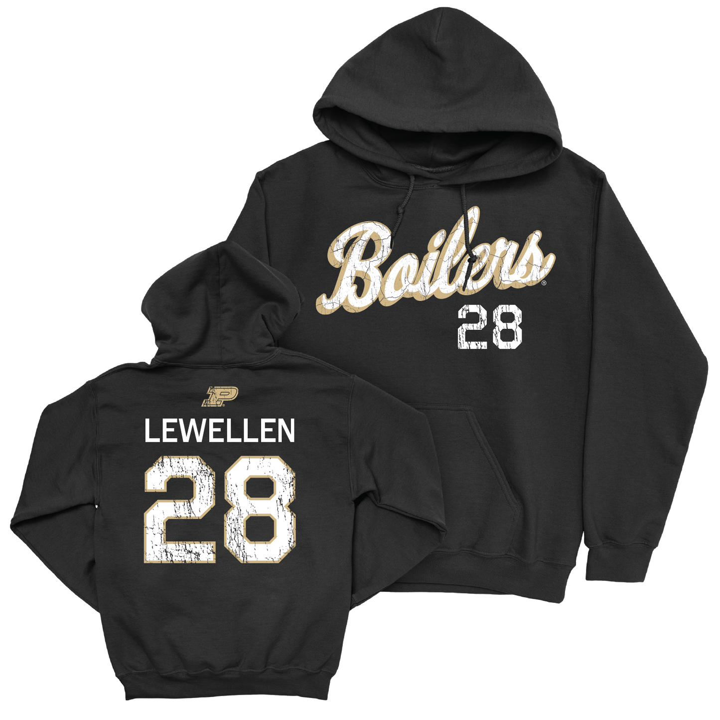 Football Black Script Hoodie - Addai Lewellen | #28 Youth Small