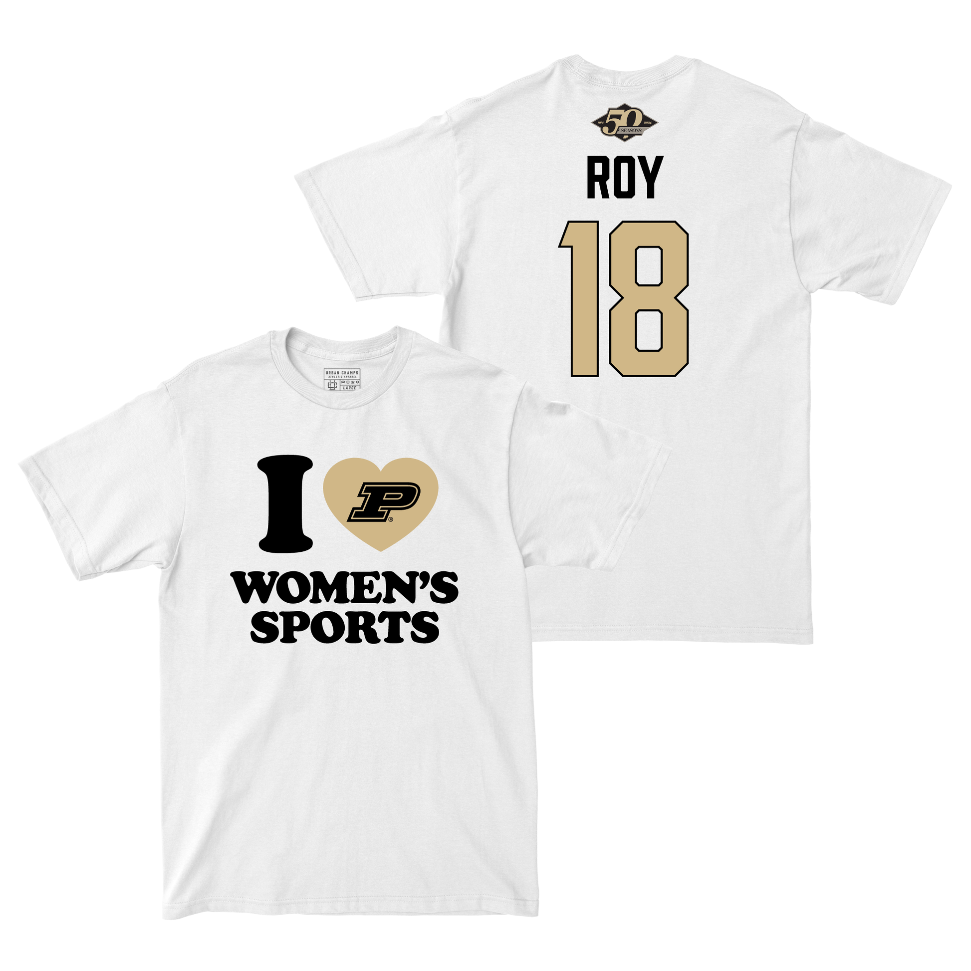 50th Anniversary Women's Soccer Love Sports White Comfort Colors Tee - Abigail Roy | #18 Small