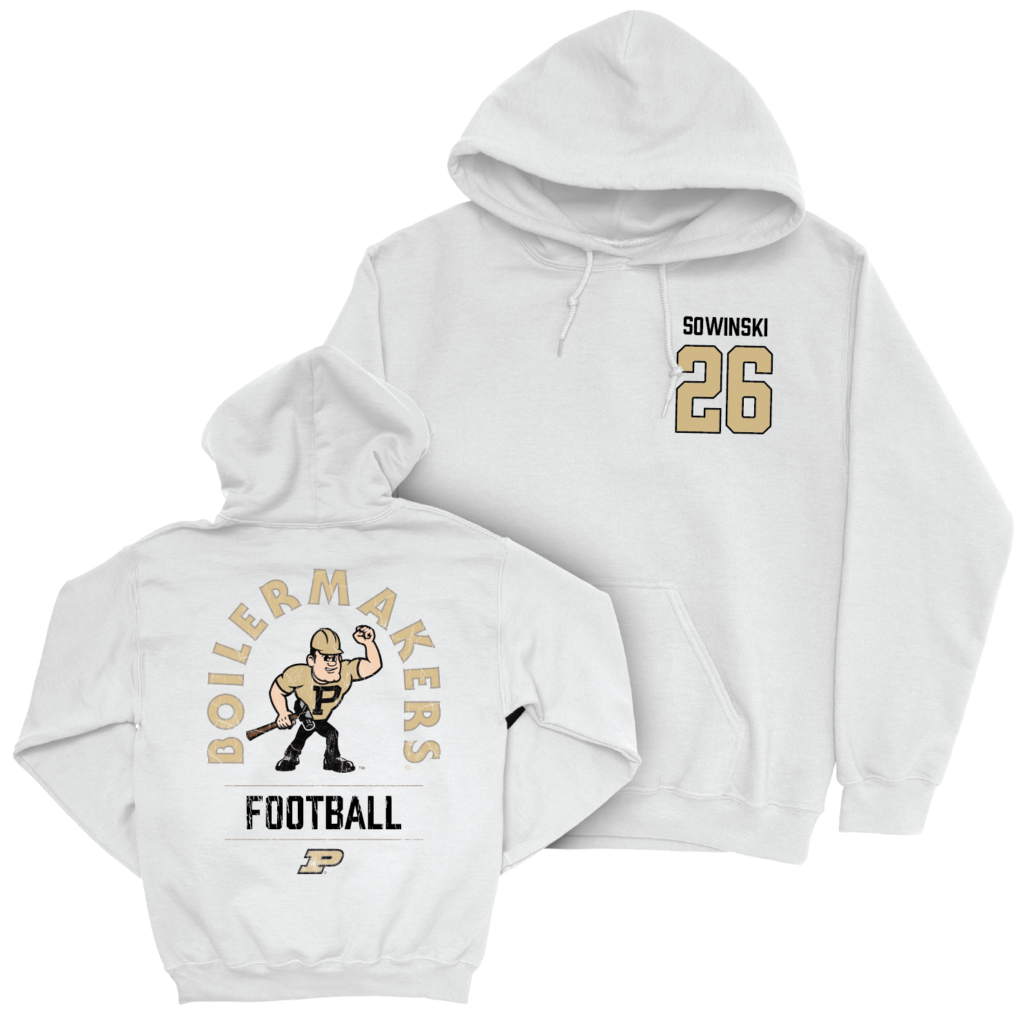 Football White Mascot Hoodie - Andrew Sowinski | #26 Youth Small