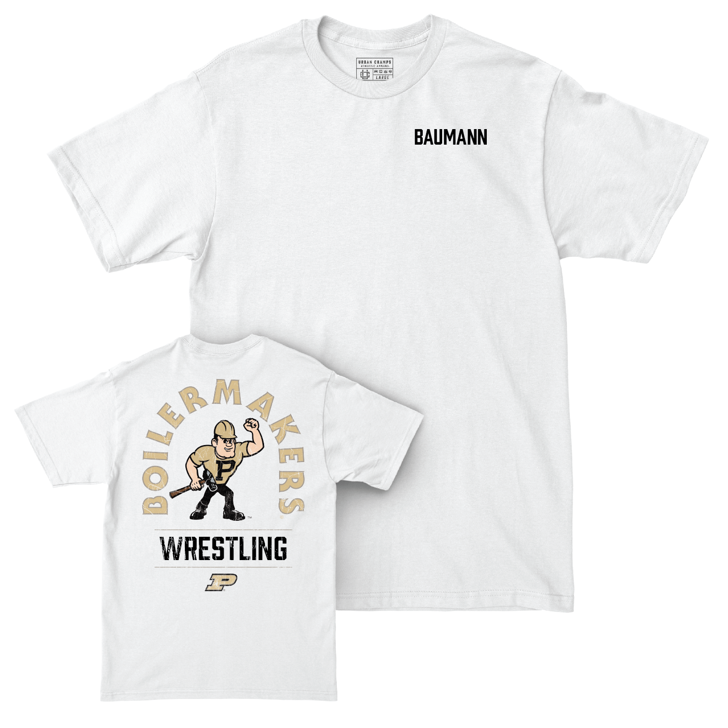 Wrestling White Mascot Comfort Colors Tee - Brody Baumann Youth Small