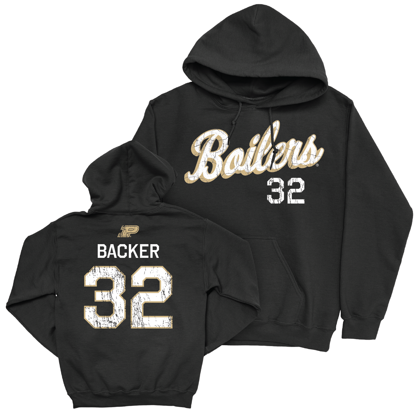 Baseball Black Script Hoodie - CJ Backer | #32 Youth Small