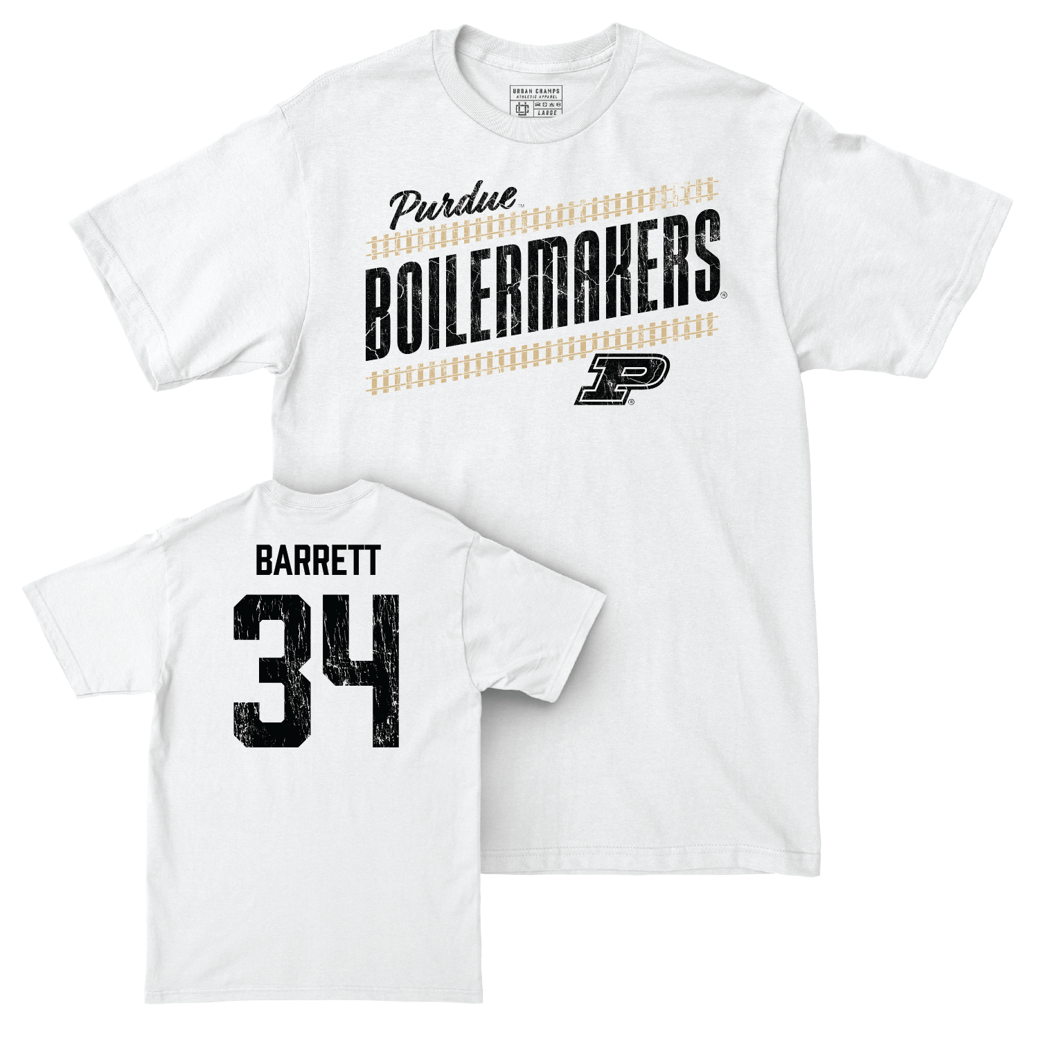 Men's Basketball White Slant Comfort Colors Tee - Carson Barrett | #34 Youth Small