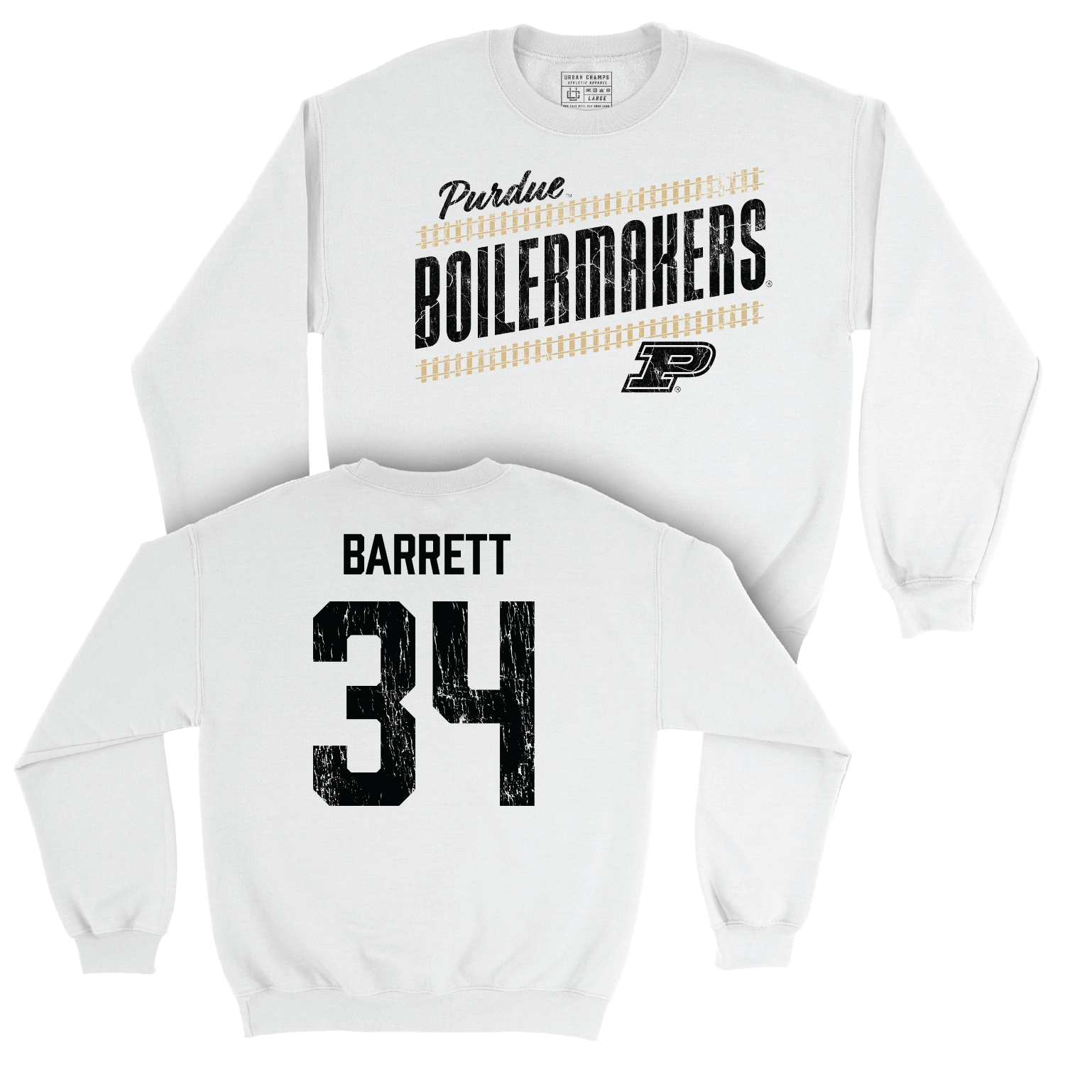 Men's Basketball White Slant Crew - Carson Barrett | #34 Youth Small