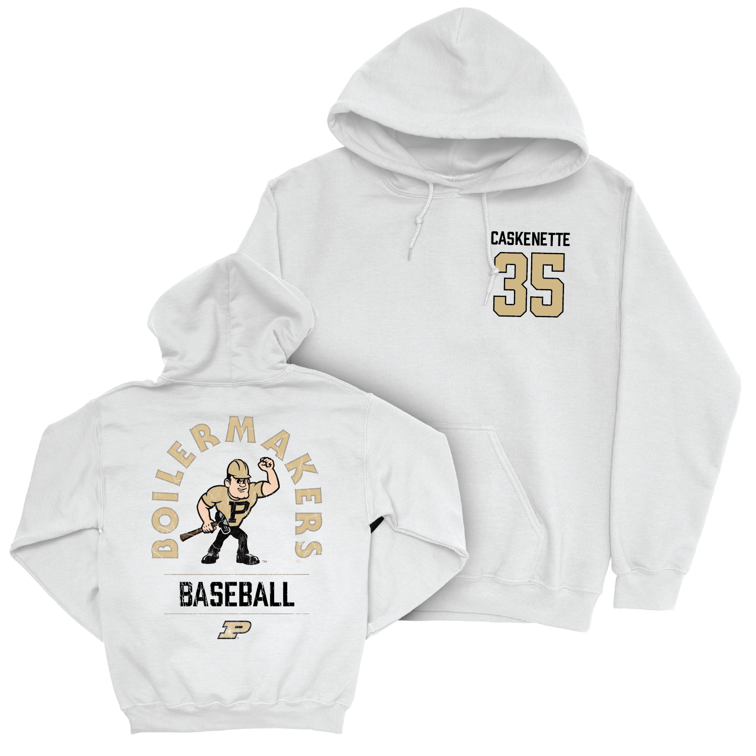 Baseball White Mascot Hoodie - Connor Caskenette | #35 Youth Small