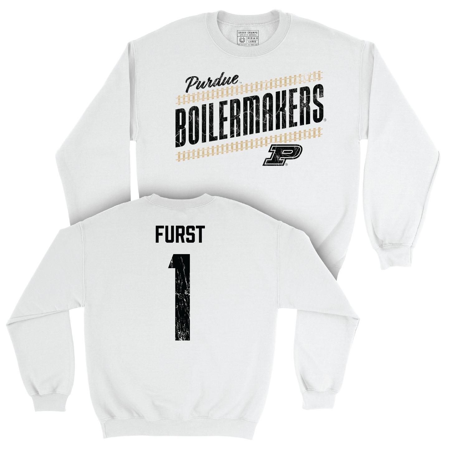 Men's Basketball White Slant Crew - Caleb Furst | #1 Youth Small