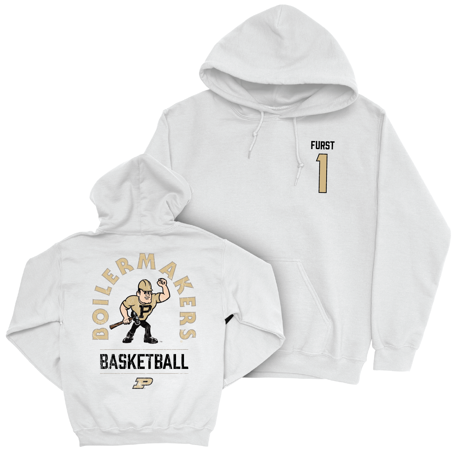 Men's Basketball White Mascot Hoodie - Caleb Furst | #1 Youth Small