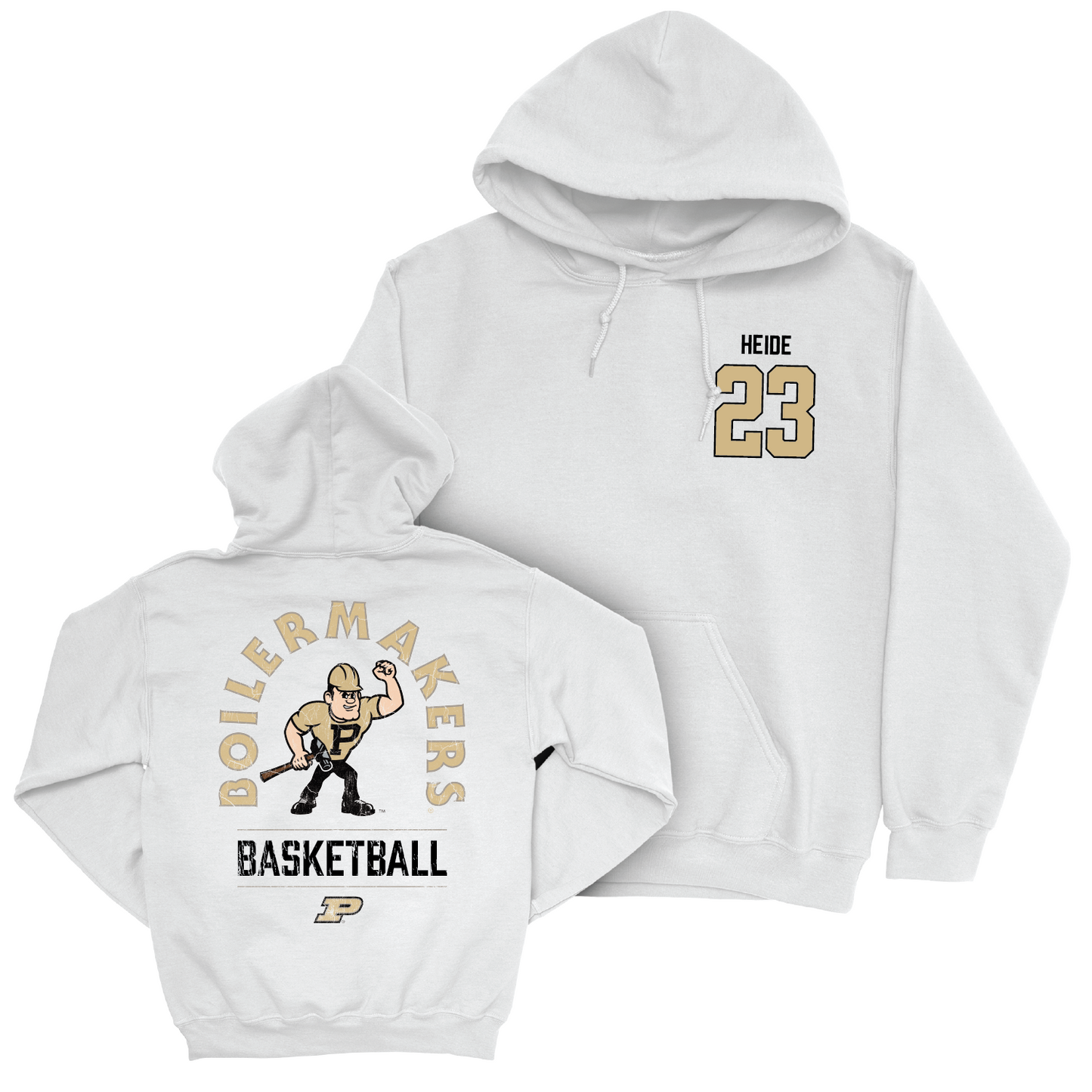 Men's Basketball White Mascot Hoodie - Camden Heide | #23 Youth Small