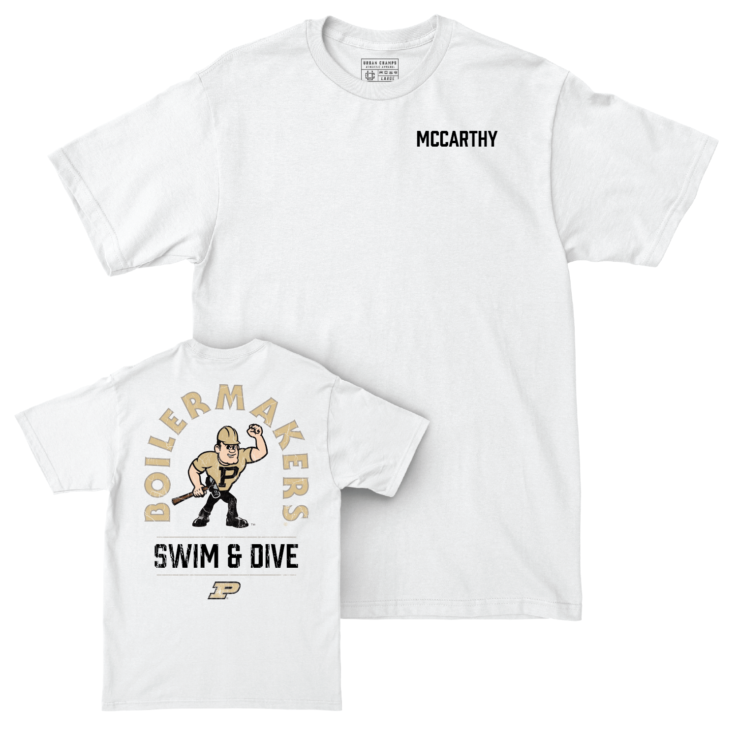 Swim & Dive White Mascot Comfort Colors Tee - Connor McCarthy Youth Small