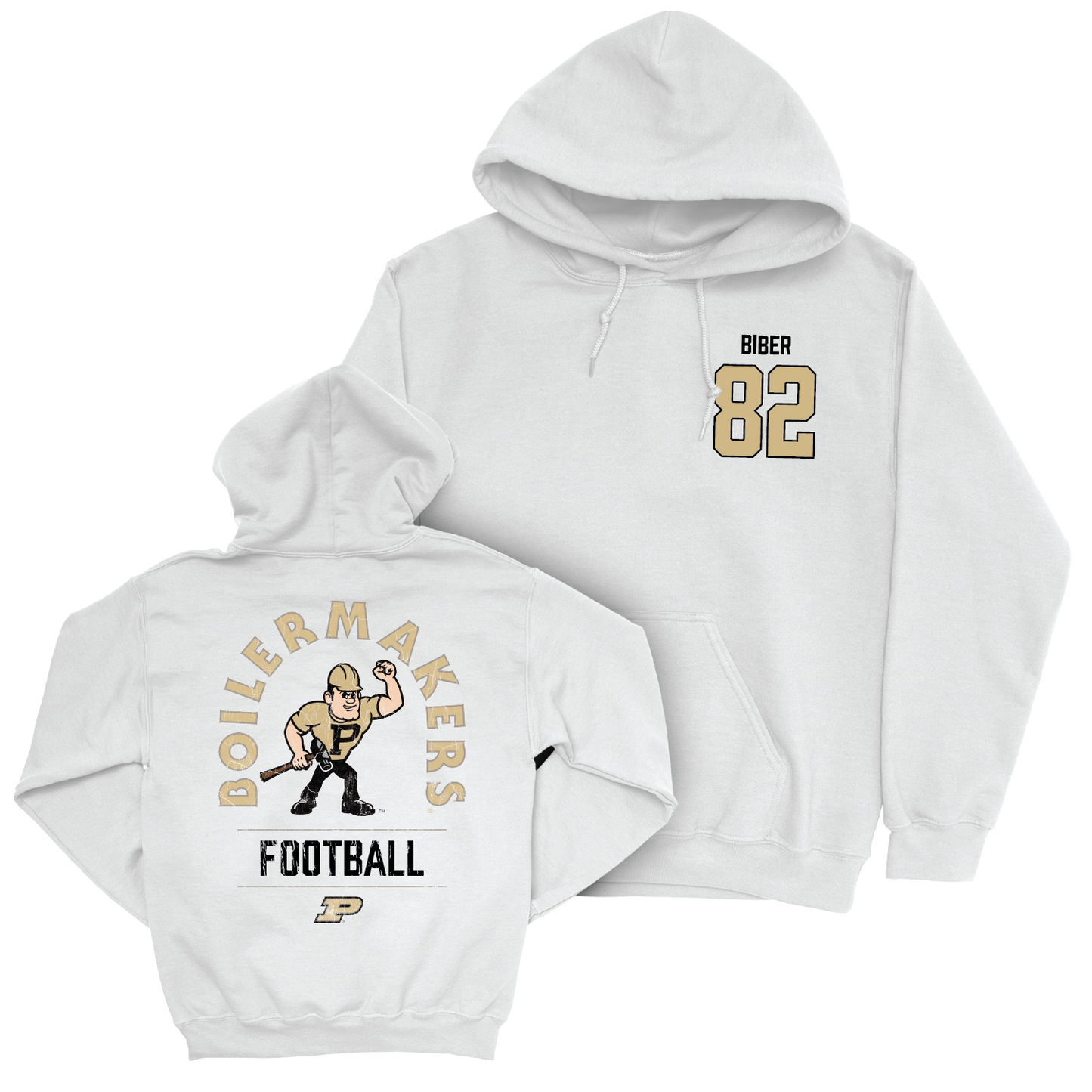 Football White Mascot Hoodie - Drew Biber | #82 Youth Small