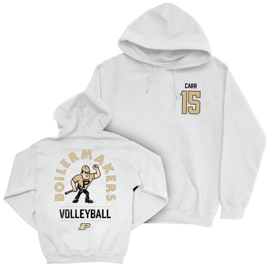 Women's Volleyball White Mascot Hoodie - Elizabeth Carr | #15 Youth Small