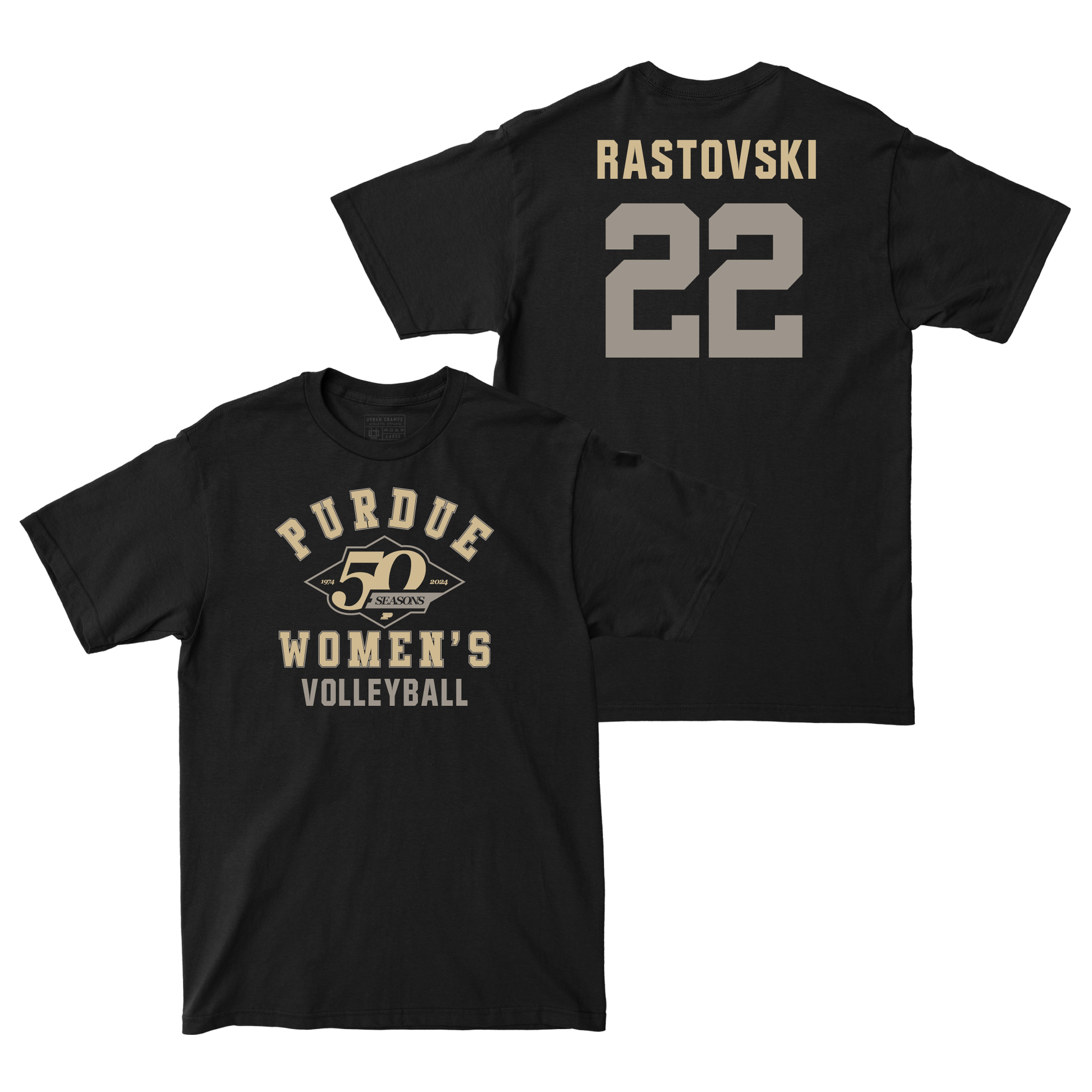 50th Anniversary Women's Volleyball Diamond Black Tee - Emily Rastovski | #22 Small