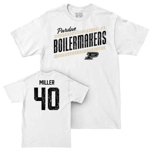 Football White Slant Comfort Colors Tee - Hudson Miller | #40 Youth Small