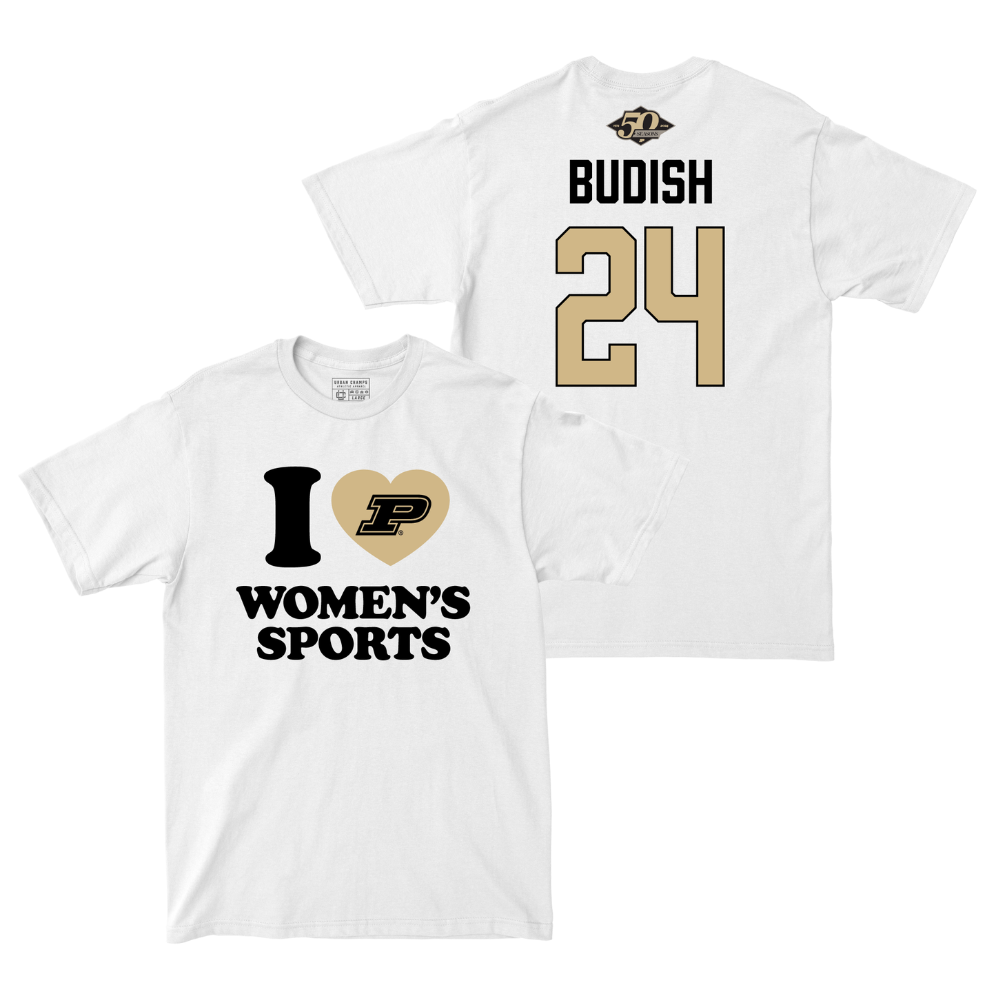 50th Anniversary Women's Soccer Love Sports White Comfort Colors Tee - Kayla Budish | #24 Small