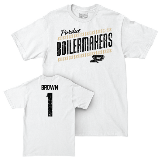 Football White Slant Comfort Colors Tee - Markevious Brown | #1 Youth Small