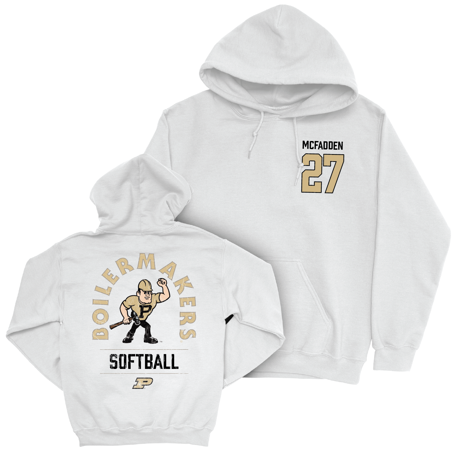 Softball White Mascot Hoodie - Olivia McFadden | #27 Youth Small