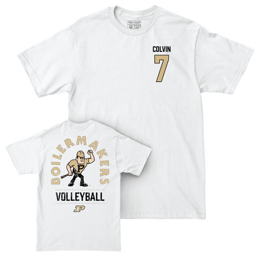 Women's Volleyball White Mascot Comfort Colors Tee - Raven Colvin | #7 Youth Small
