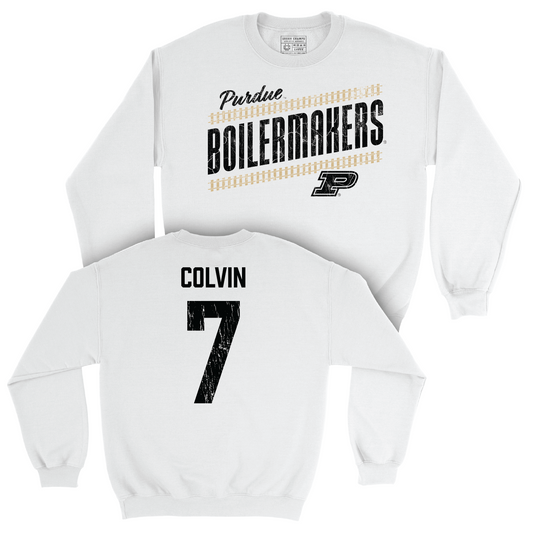 Women's Volleyball White Slant Crew - Raven Colvin | #7 Youth Small