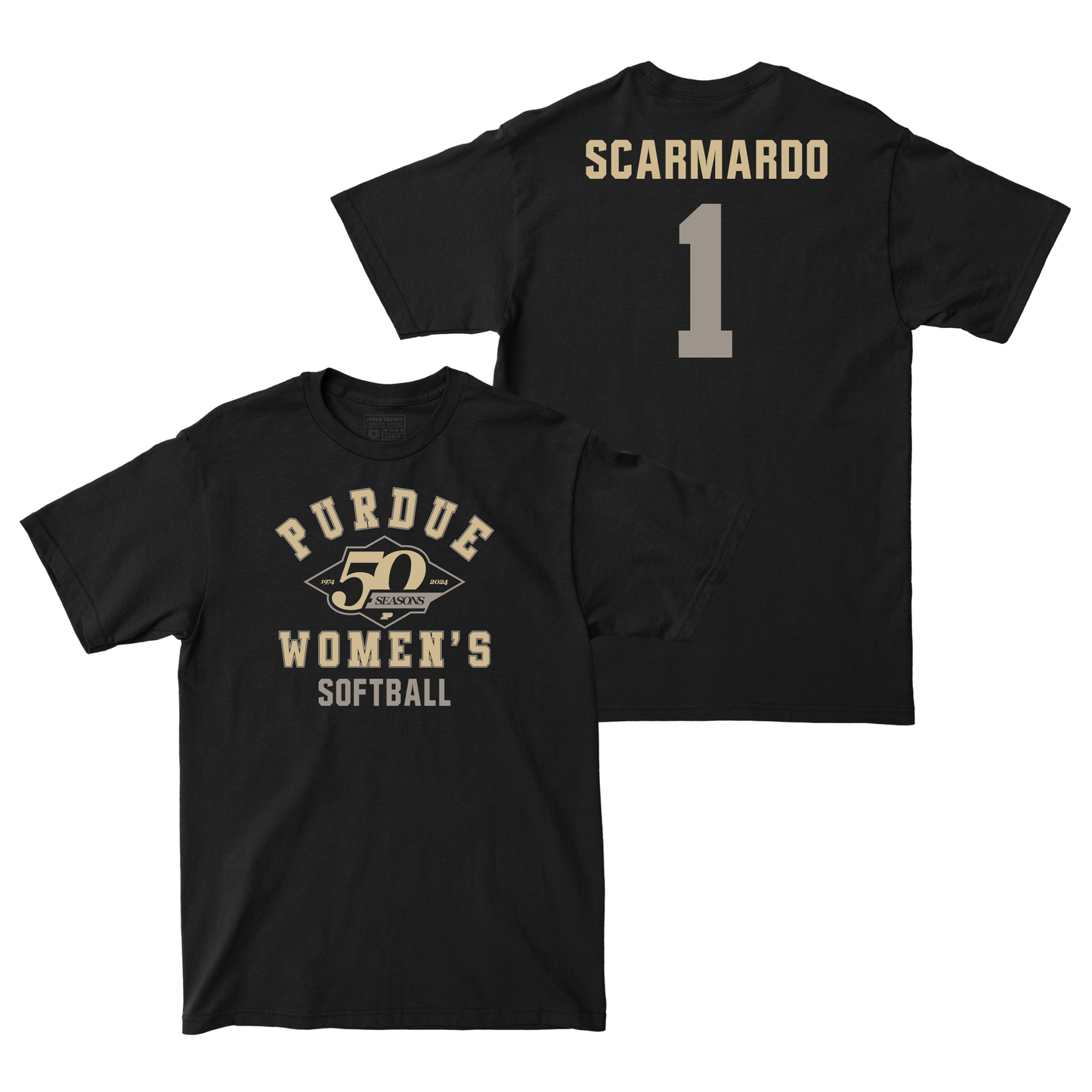 50th Anniversary Softball Diamond Black Tee - Sage Scarmardo | #1 Small