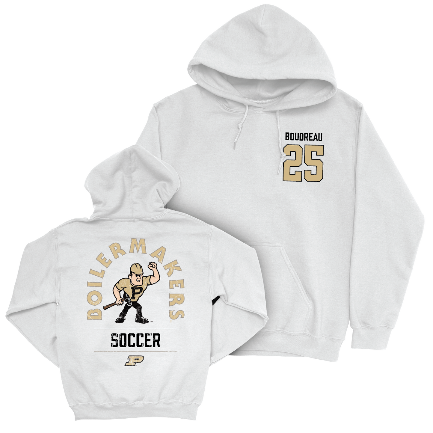 Women's Soccer White Mascot Hoodie - Sydney Boudreau | #25 Youth Small