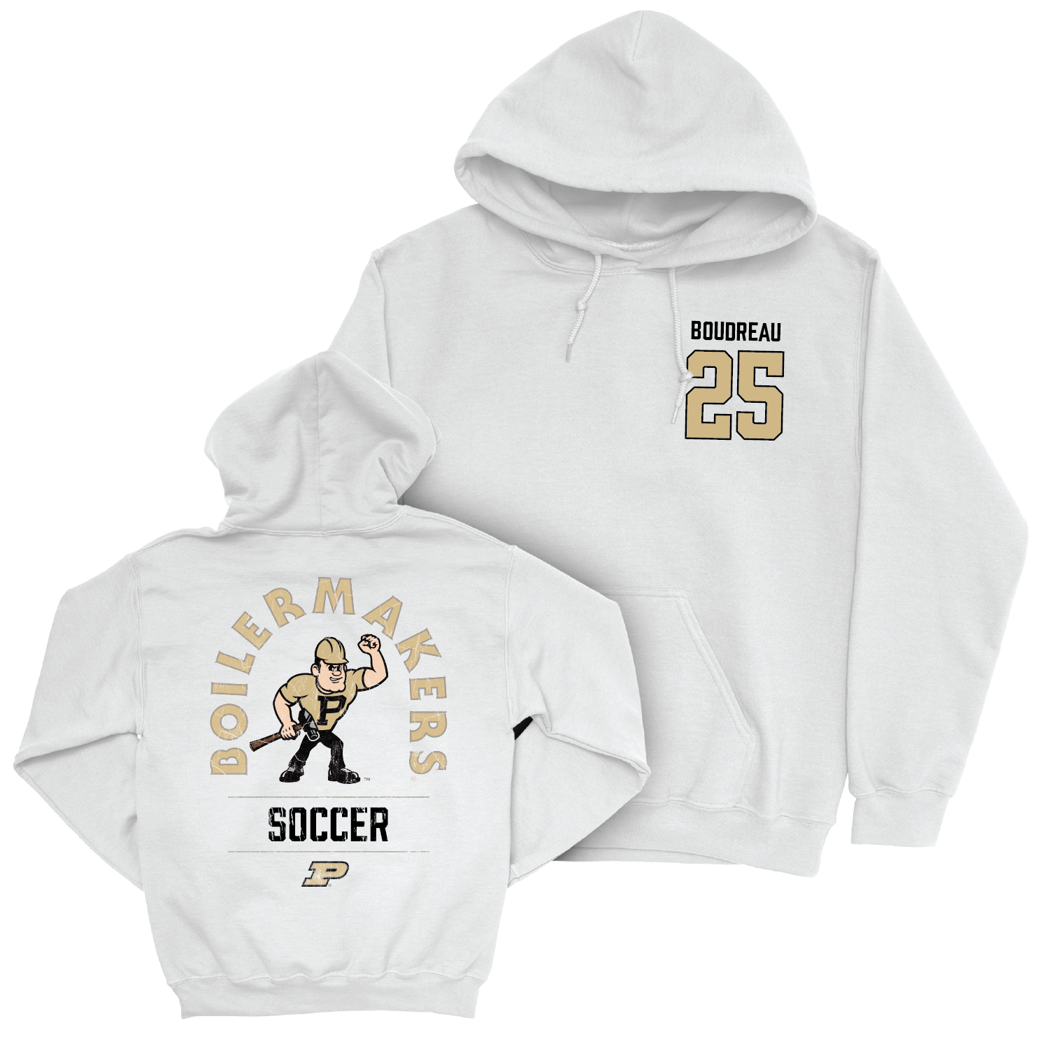 Women's Soccer White Mascot Hoodie - Sydney Boudreau | #25 Youth Small