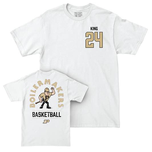 Men's Basketball White Mascot Comfort Colors Tee - Sam King | #24 Youth Small