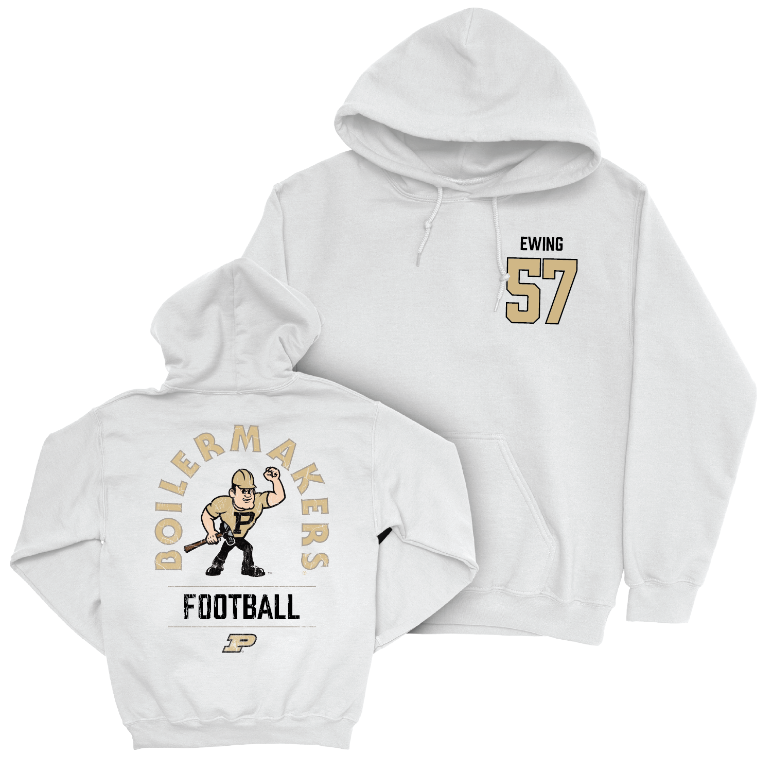 Football White Mascot Hoodie - Tom Ewing | #57 Youth Small