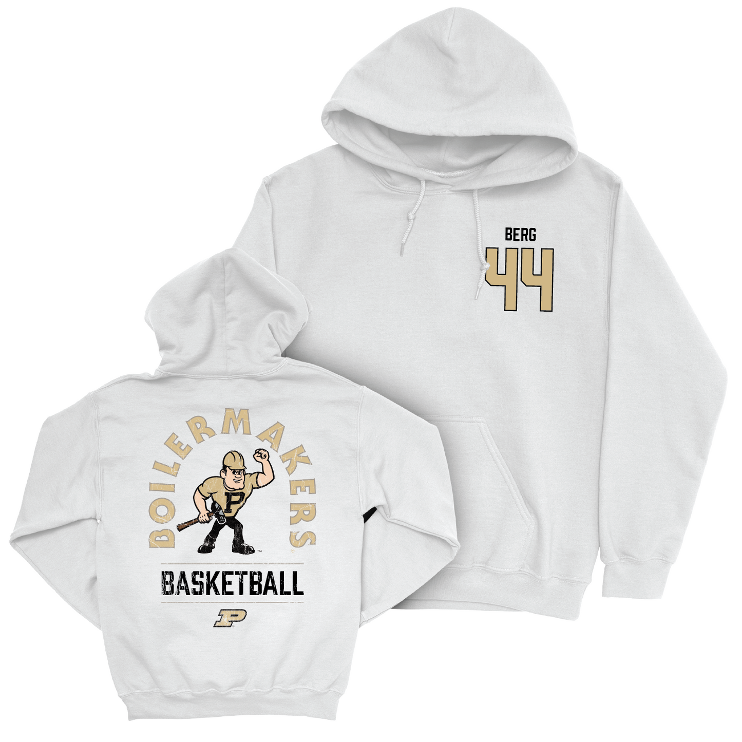 Men's Basketball White Mascot Hoodie - William Berg | #44 Youth Small