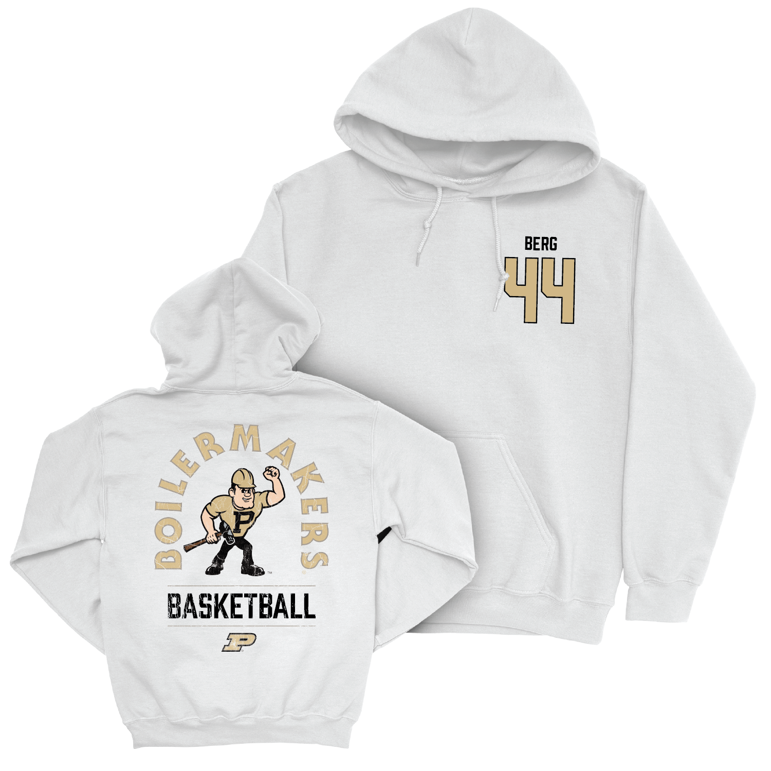 Men's Basketball White Mascot Hoodie - William Berg | #44 Youth Small