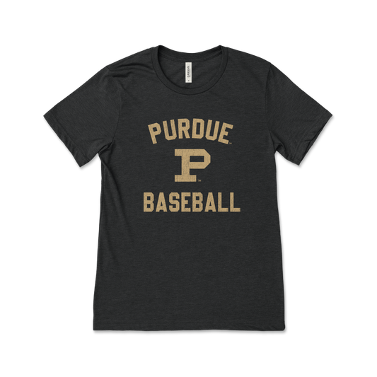 Purdue Black P Logo Baseball Short Sleeve Tee