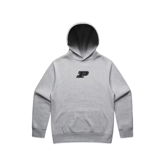 Purdue Gray P Black Logo Hoodie