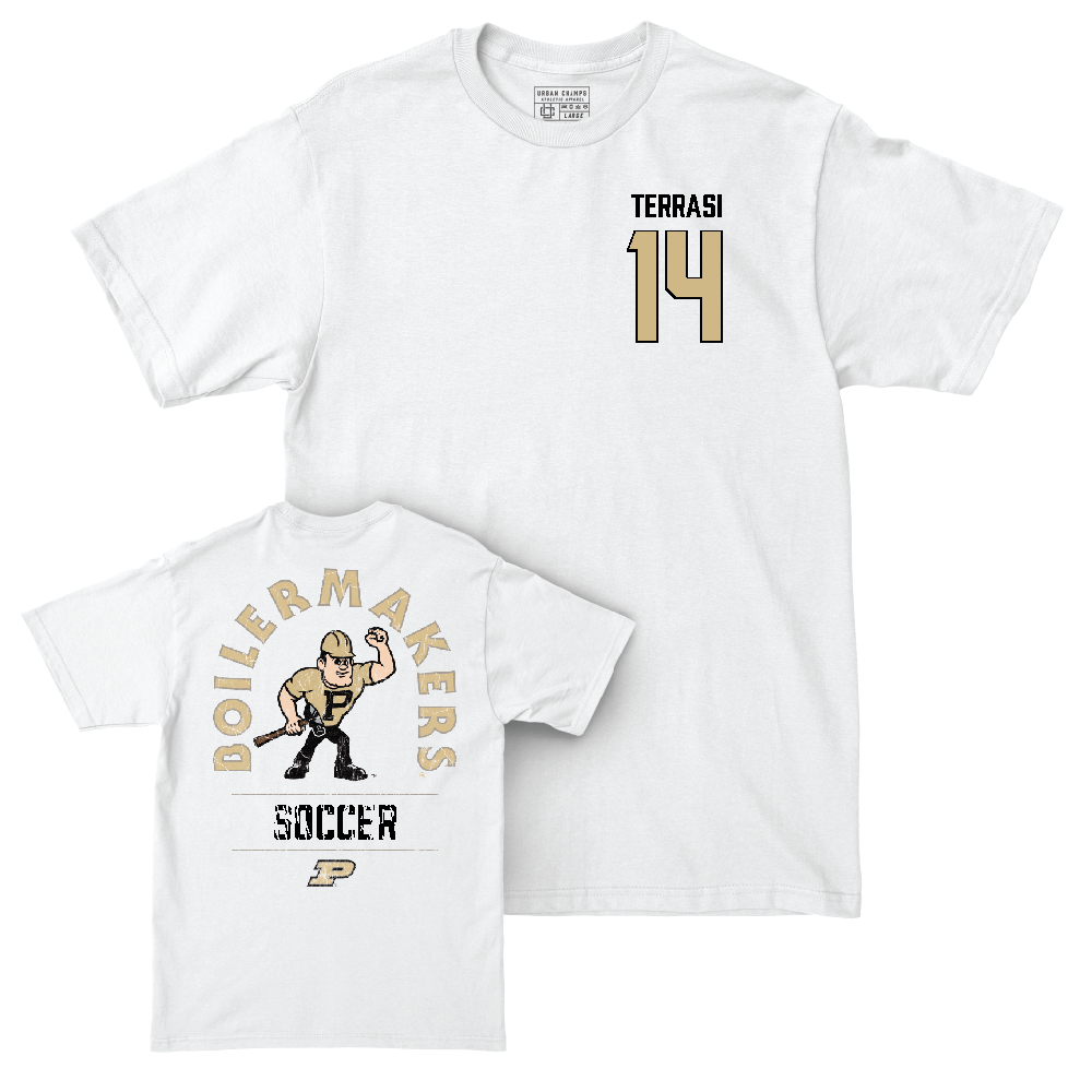 Women's Soccer White Mascot Comfort Colors Tee  - Francesca Terrasi